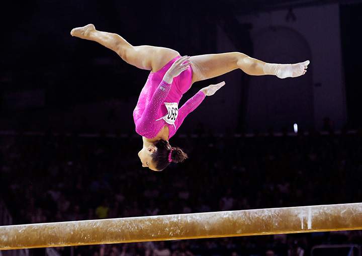 Amelia Hundley of the United States competes in balance beam at the women’s artistic all-around gymnastics competition during the Pan American Games in Toronto on Monday, July 13, 2015.