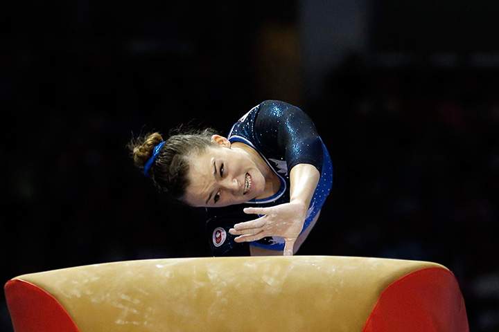 Canada’s Meagan Chant performs during the women’s artistic gymnastics vault competition at the Pan Am Games in Toronto, Tuesday, July 14, 2015.