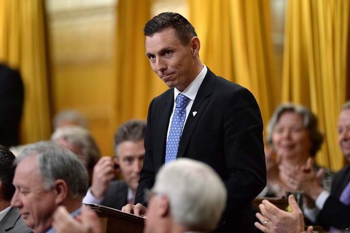 Conservative MP Patrick Brown gives his farewell speech in the House of Commons in Ottawa, Wednesday, May 13, 2015. Brown is the new leader of the Ontario Conservative party. 