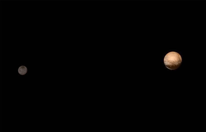 Pluto and its largest moon Charon, taken by New Horizons on July 8, 2015.