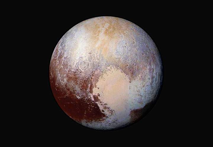Pluto, in false colour, illustrate the different regions across the small world.