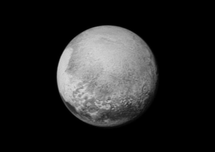 Pluto’s bright, mysterious “heart” is rotating into view, ready for its close-up on close approach, in this image taken by New Horizons on July 12 from a distance of 2.5 million kilometers.