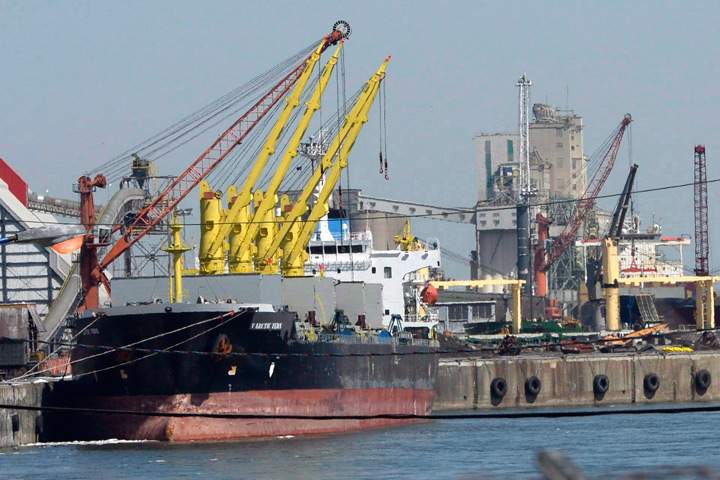 A ship is shown docked at the Port of Montreal Monday, April 13, 2015.