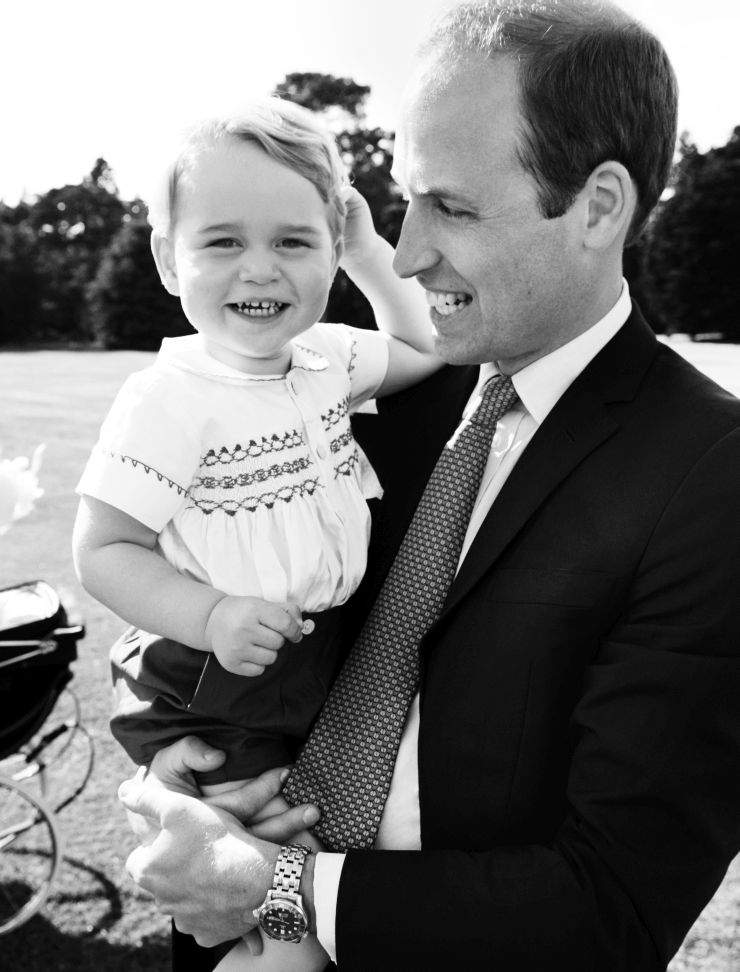 The Prince William and his son, Prince George, after the christening of Princess Charlotte of Cambridge at Sandringham on Sunday July 5, 2015.