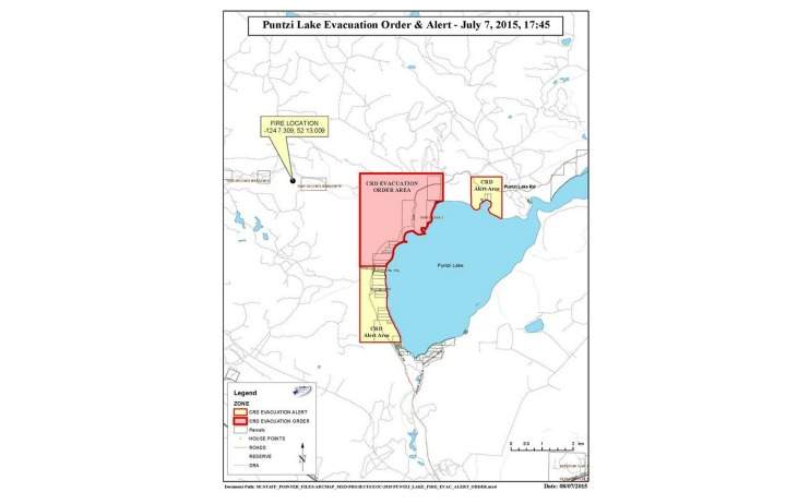 An evacuation order and alert has been issued following a wildfire near Puntzi Lake.