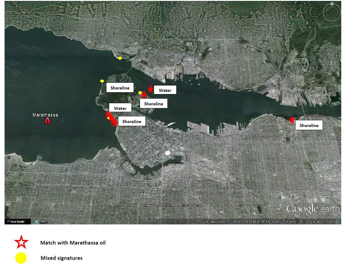 Forensic analysis shows fuel from MV Marathassa spread throughout Vancouver Harbour, Burrard Inlet - image