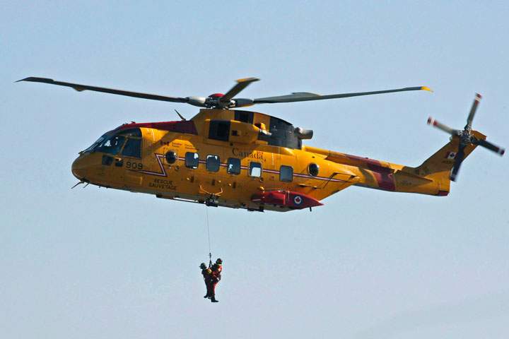 FILE - The crew of a Cormorant helicopter dispatched by JRCC helped locate three missing people in Lunenburg County on Saturday. 