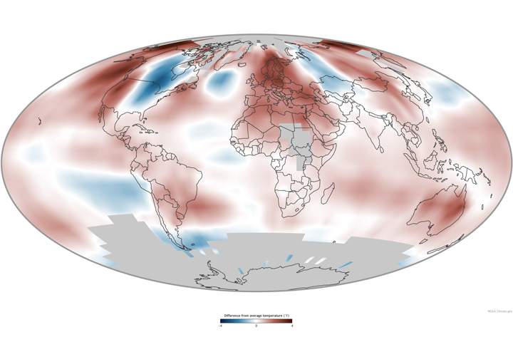Average temperature in 2014 compared to the 1981-2010 average. 