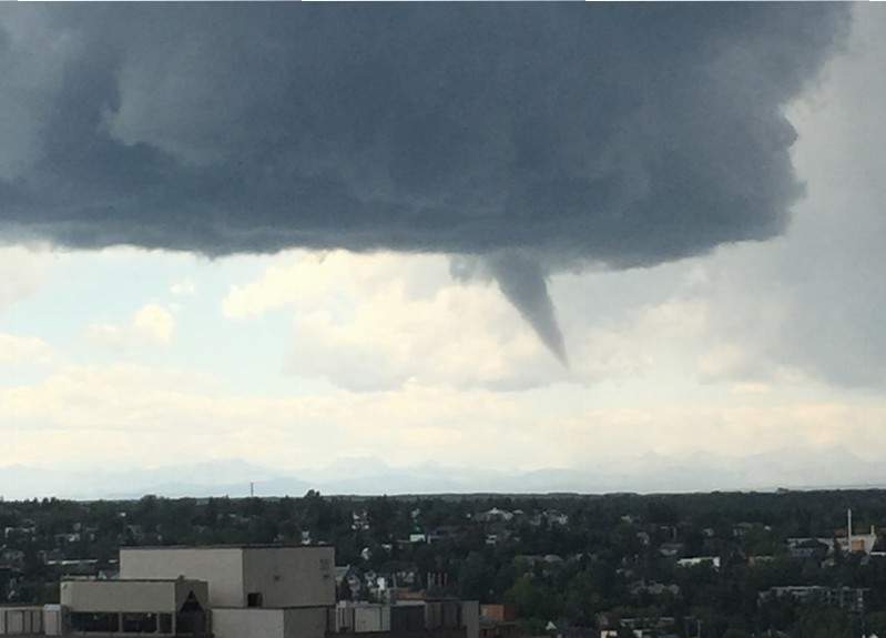 View of the funnel cloud from Calgary’s beltline.