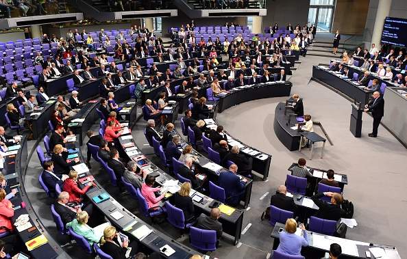 Volker Kauder, parliamentary group leader of the conservative Christian Democratic Union (CDU), delivers his speech during a debate ahead of a vote on a third bailout for debt-mired Greece at German lower house of parliament (the Bundestag) in Berlin on August 19, 2015. 