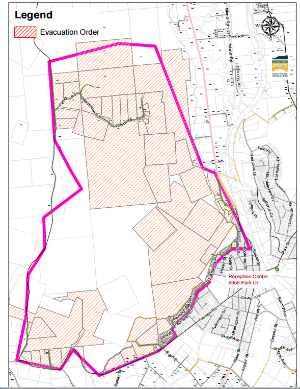 The evacuation order in place for the Wilson Mountain fire in Oliver as of 11 p.m. on August 14, 2015.