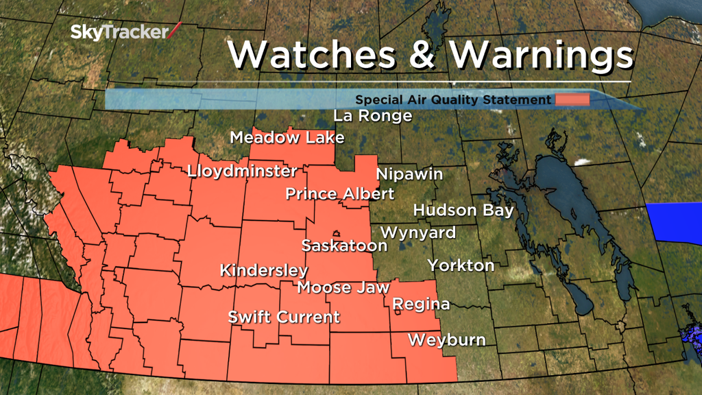 A special air quality statement has been issued for Saskatoon, Regina and southwestern Saskatchewan for reduced visibilities and poor air quality due to smoke.