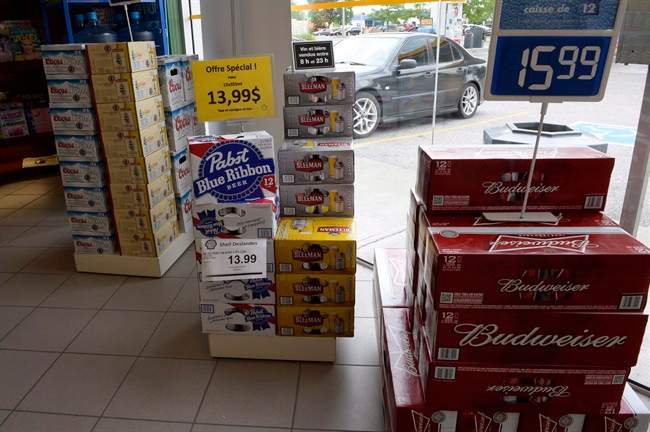 Beer is on display inside a store in Drummondville, Que., on July 23, 2015.