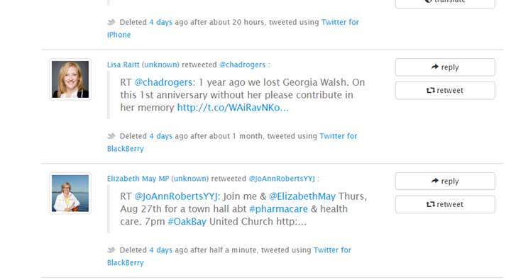 A screenshot of some of the deleted tweets featured by politwoops