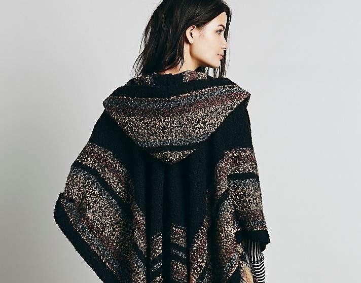 Multicolor sunset hooded ruana