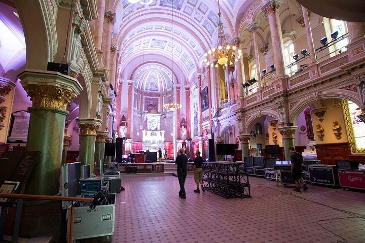 Preparations at the Musee de l’Amerique francophone for the wedding of Quebec Opposition Leader Pierre-Karl Peladeau and Julie Snyder Thursday, August 13, 2015 in Quebec City. Over 400 guests will attend the event on Saturday, August 15.