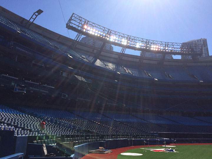 FILE: This August 13, 2015 photo shows the interior of the Rogers Centre in Toronto, home of the Toronto Blue Jays.