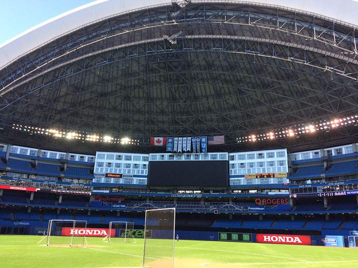 FILE: This August 13, 2015 photo shows the interior of the Rogers Centre in Toronto, home of the Toronto Blue Jays.