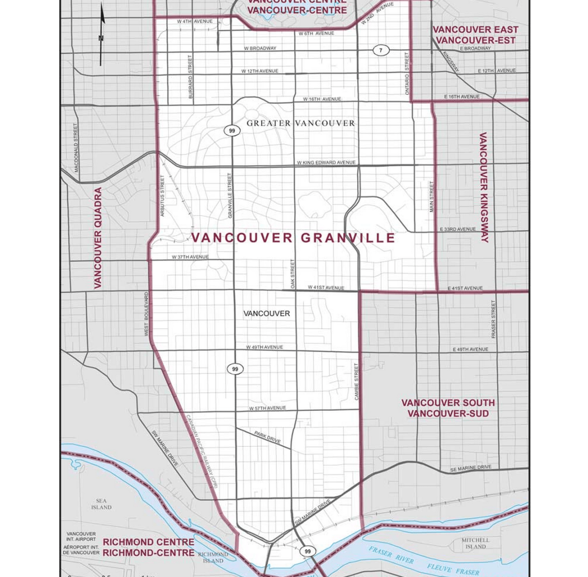 Riding boundaries for the electoral district of Vancouver Granville