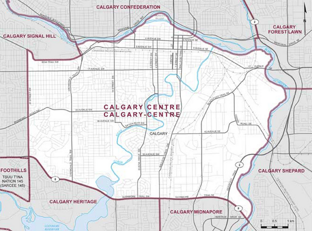 Riding boundaries for the electoral district of Calgary Centre