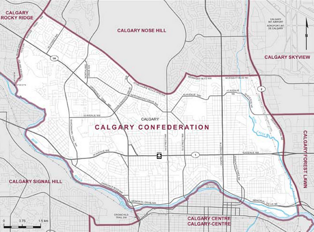 Riding boundaries for the electoral district of Calgary Confederation