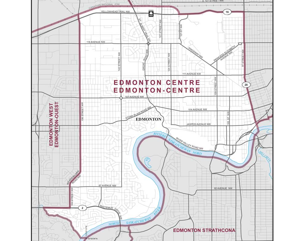 Riding boundaries for the electoral district of Edmonton Centre