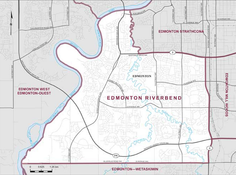 Riding boundaries for the electoral district of Edmonton Riverbend