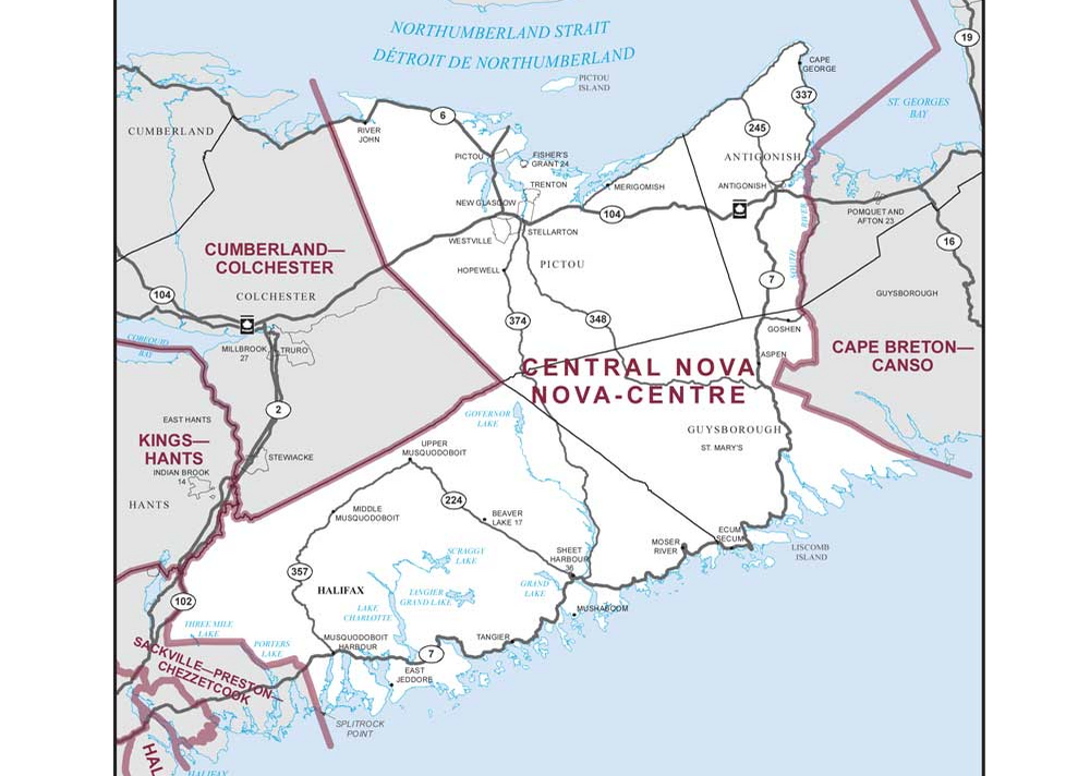 Riding boundaries for the electoral district of Central Nova