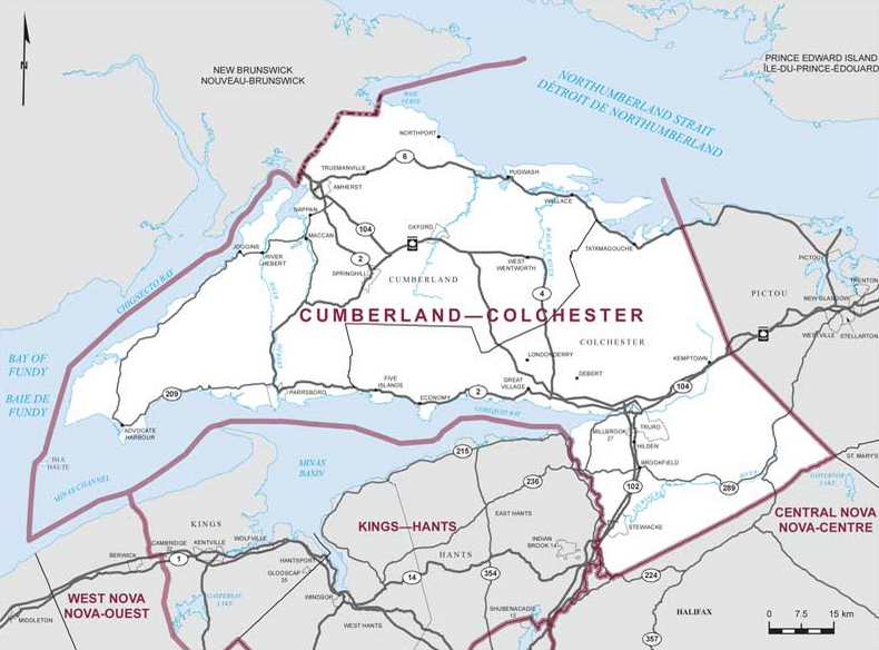 Riding boundaries for the electoral district of Cumberland-Colchester