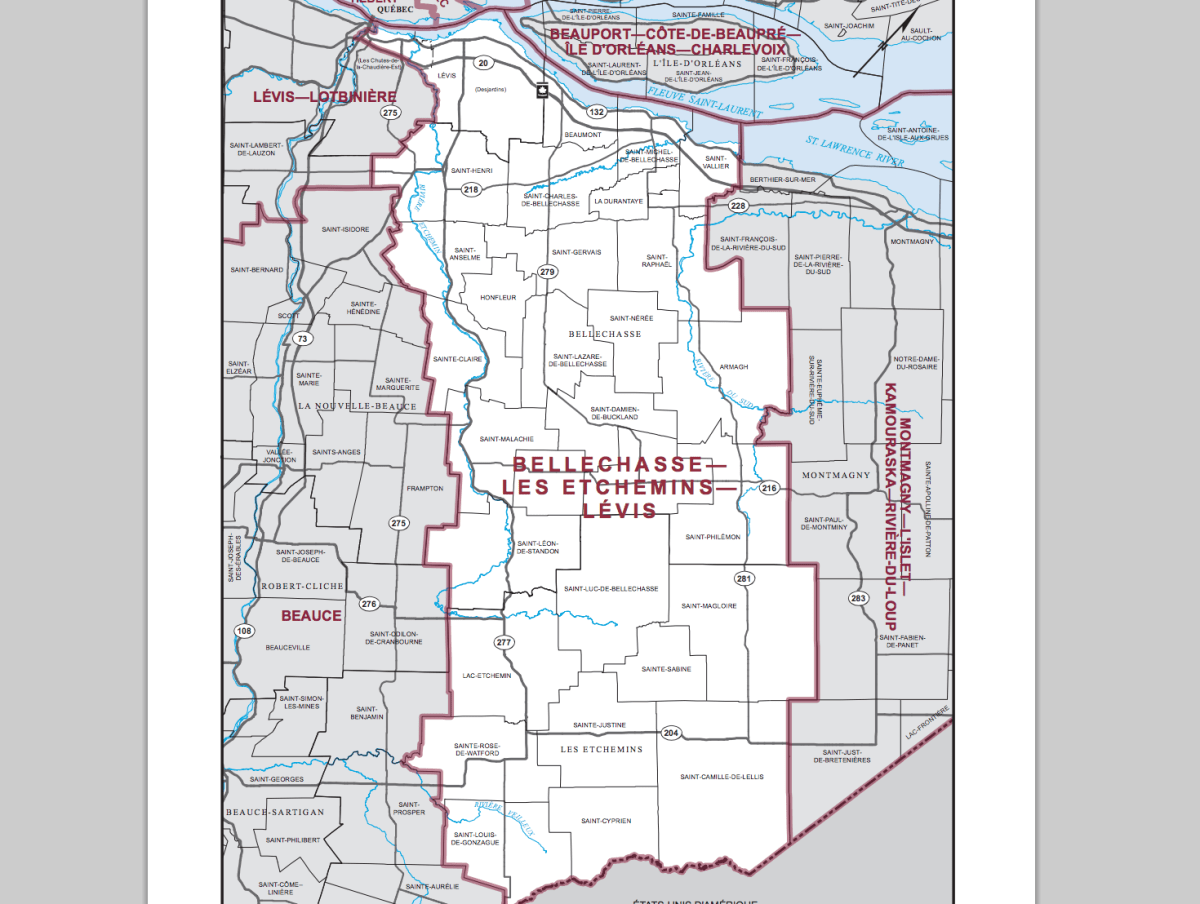 Riding boundaries for the electoral district of Bécancour-Nicolet-Saurel