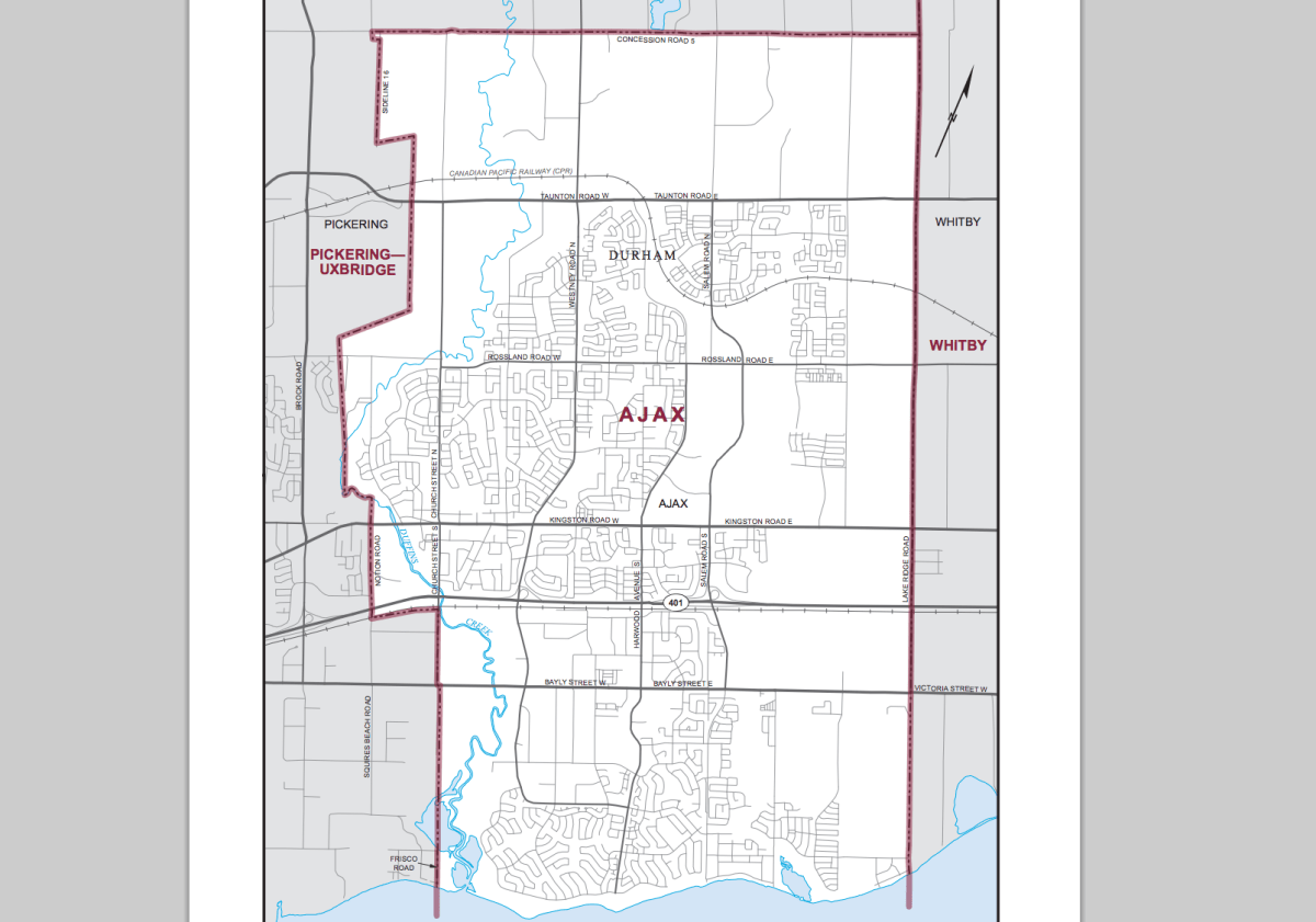 Riding boundaries for the electoral district of Ajax