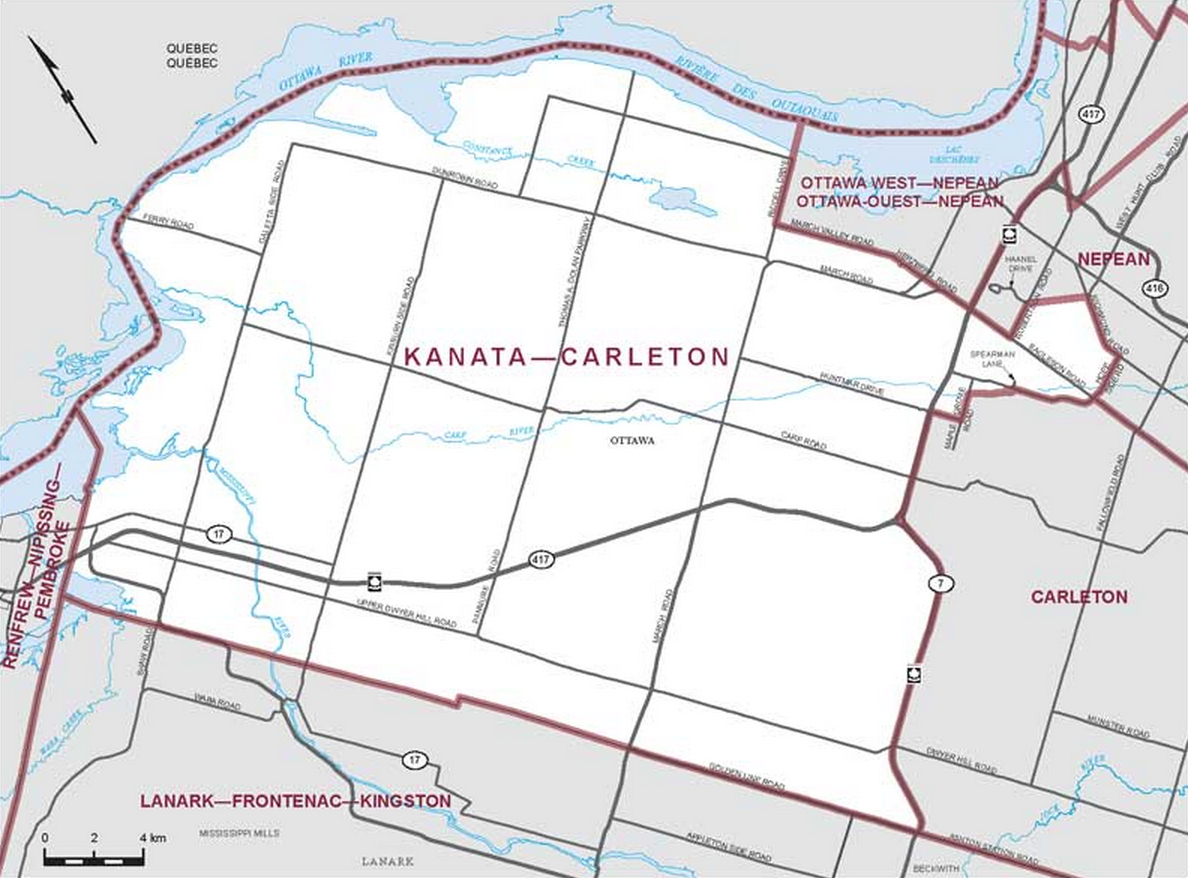 Riding boundaries for the electoral district of Kanata-Carleton