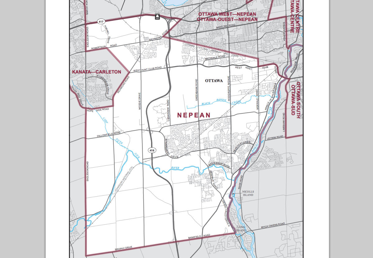 Riding boundaries for the electoral district of Nepean