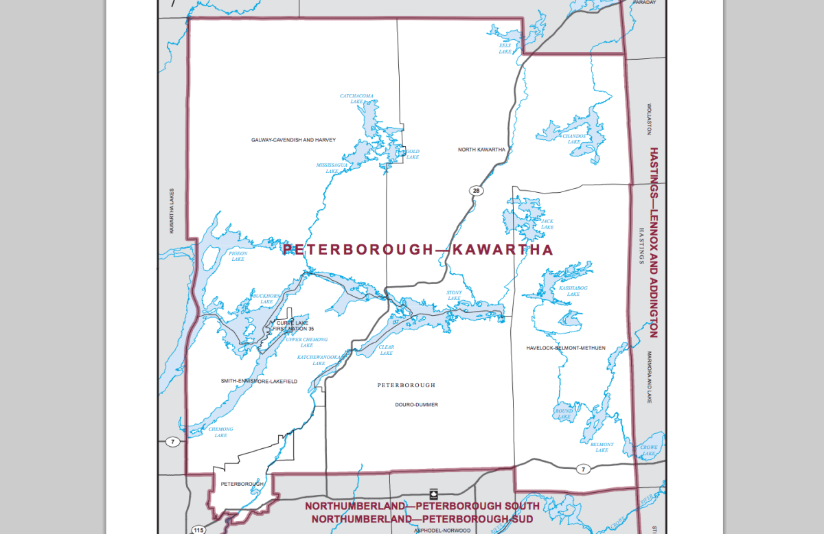 Riding boundaries for the electoral district of Peterborough-Kawartha