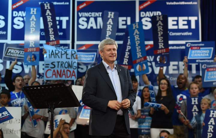 Conservative leader Stephen Harper makes a campaign stop in Hamilton, Ontario on Thursday, August 27, 2015. THE CANADIAN PRESS/Sean Kilpatrick
