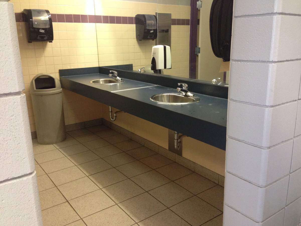 The washrooms at Morinville Community Catholic High School.