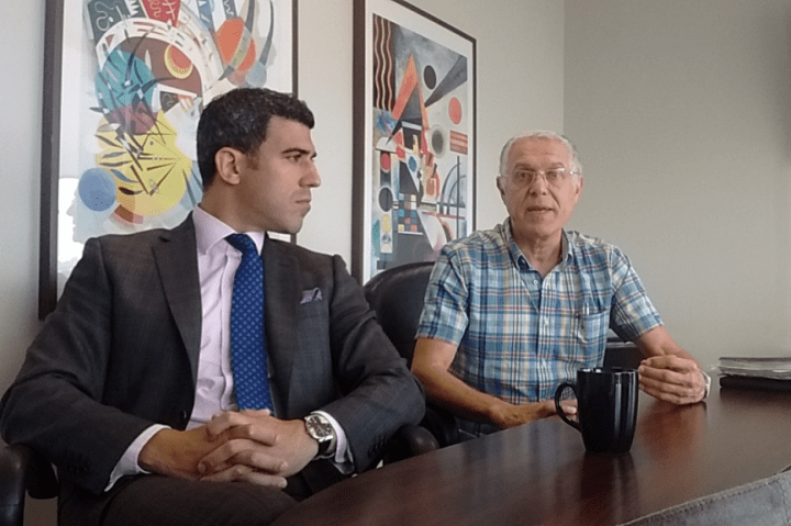 Aharon Revah (right) with attorney Jamie Benizry, Tuesday, September 8, 2015.