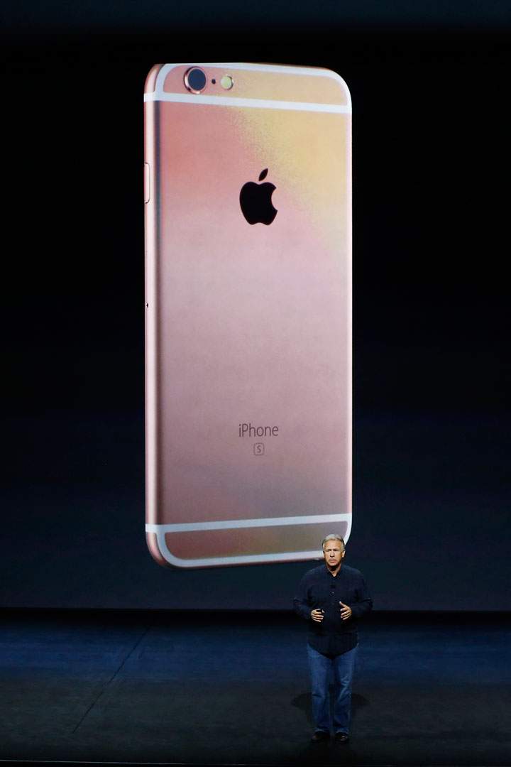Apple Senior Vice President of Worldwide Marketing Phil Schiller announces new a color for the new iPhone 6s and 6s Plus during a Special Event at Bill Graham Civic Auditorium September 9, 2015 in San Francisco, California.