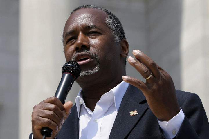 In this Aug. 27, 2015 file photo, Republican presidential candidate Ben Carson speaks in Little Rock, Ark. August is typically one of the worst fundraising months for any politician. But it was Ben Carson’s best yet.