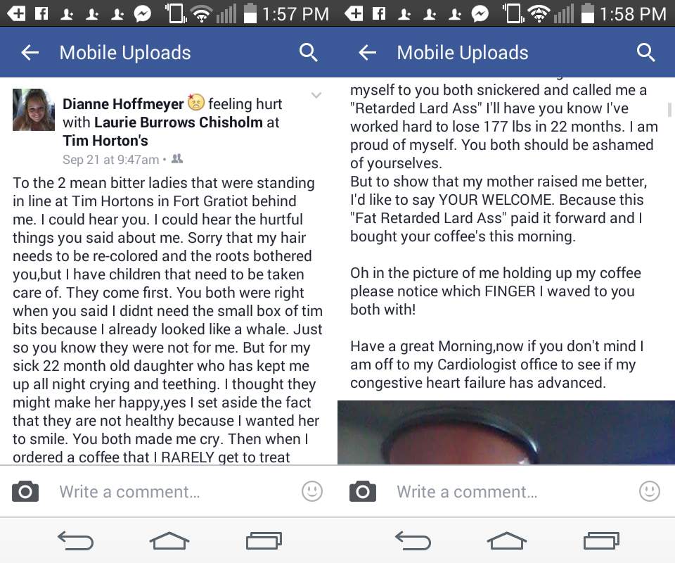 Dianne Hoffmeyer’s original Facebook post recounting her experience.