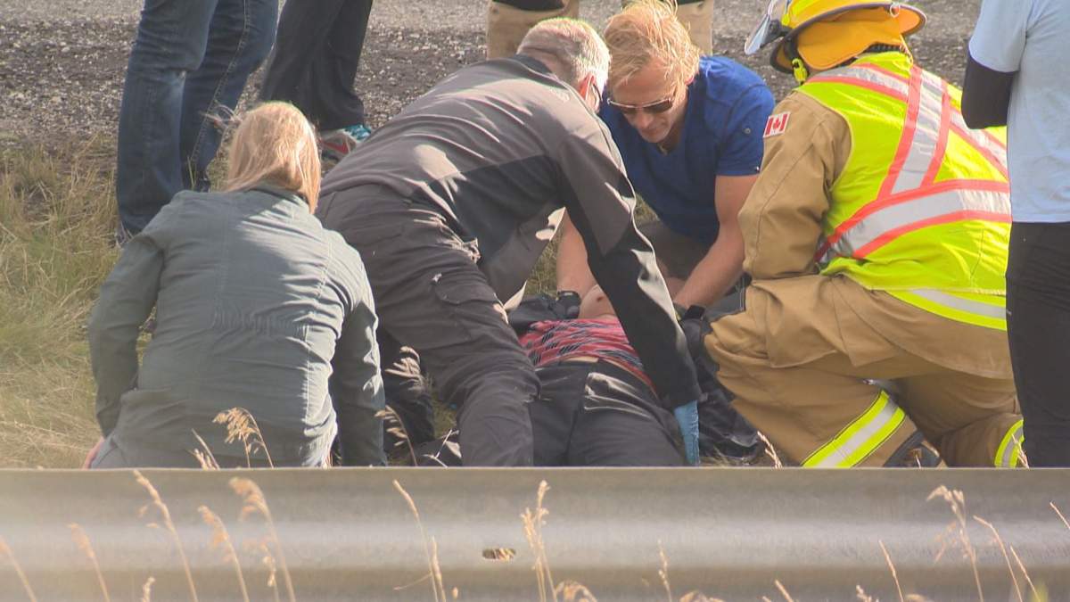 Serious motorcycle crash west of Calgary sends one man to hospital - image