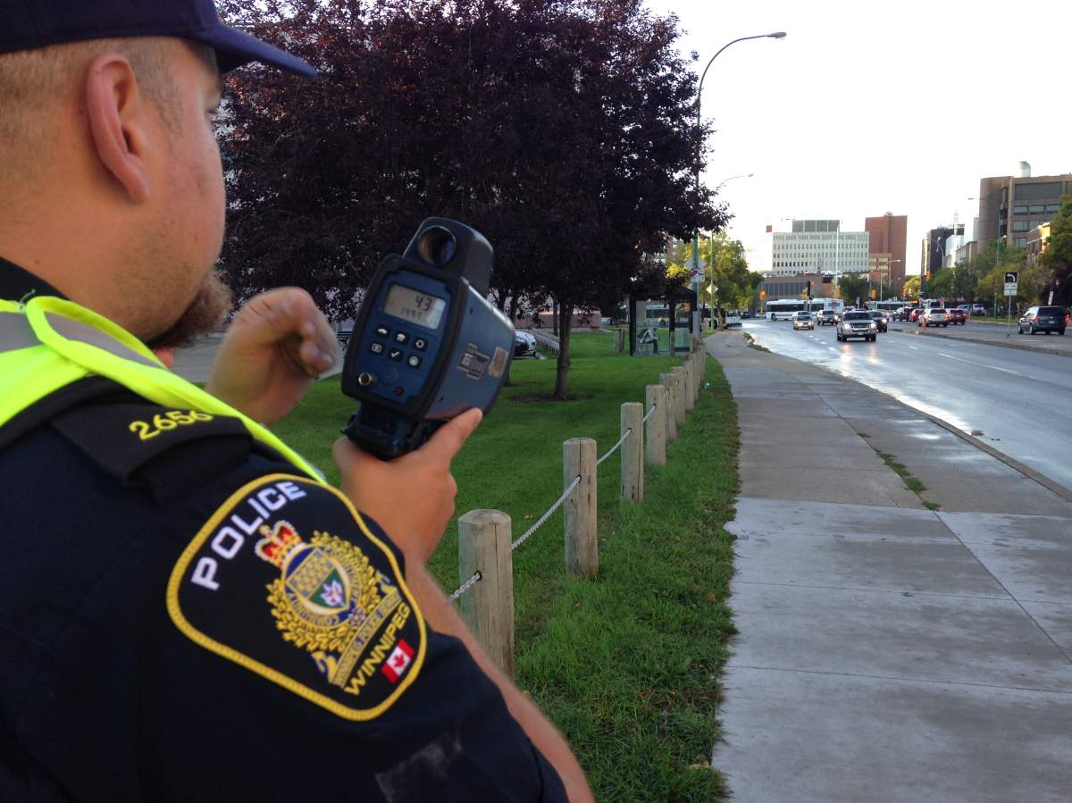 Winnipeg police officer looking out for safety infractions in Winnipeg school zones Wednesday morning. 