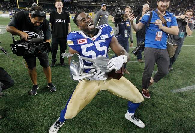 Jamaal Westerman seen in 2015 after defeating the Saskatchewan Roughriders.