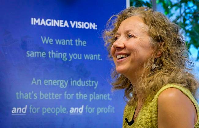 Suzanne West, CEO of Imaginea Energy, smiles during an interview at the company's head office in Calgary, Alta., Tuesday, Sept. 1, 2015.