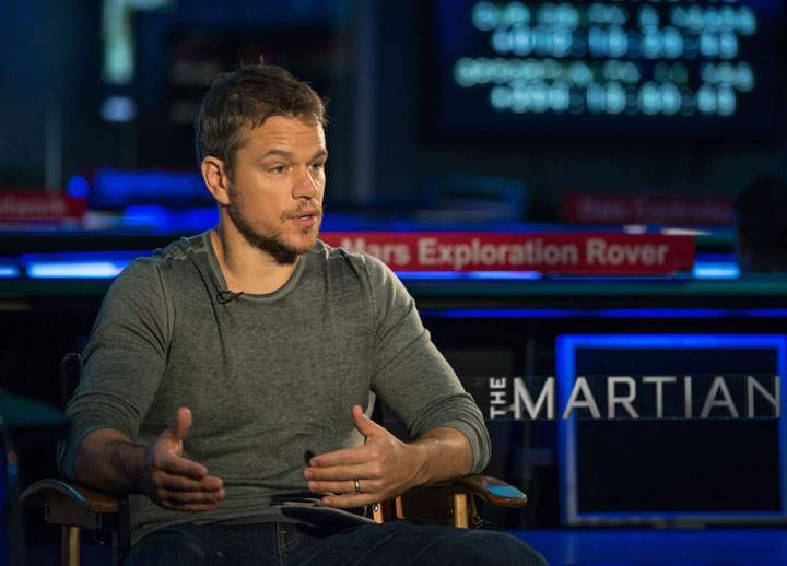 Matt Damon, who stars as NASA Astronaut Mark Watney in the film “The Martian.” participates in media interviews at the Jet Propulsion Laboratory in Pasadena, California in August. NASA scientists and engineers served as technical consultants on the film.