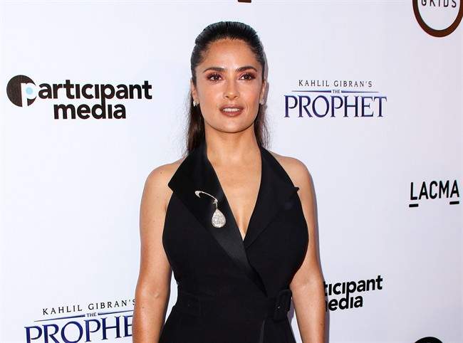In this July 29, 2015 file photo, Salma Hayek, attends the LA Special Screening of "Kahlil Gibran's The Prophet" held at LACMA's Bing Theatre, in Los Angeles.