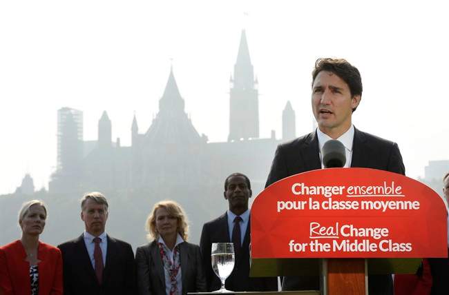 Liberal Leader Justin Trudeau speaks during a campaign stop in Gatineau, Que., on Tuesday, September 1, 2015. 