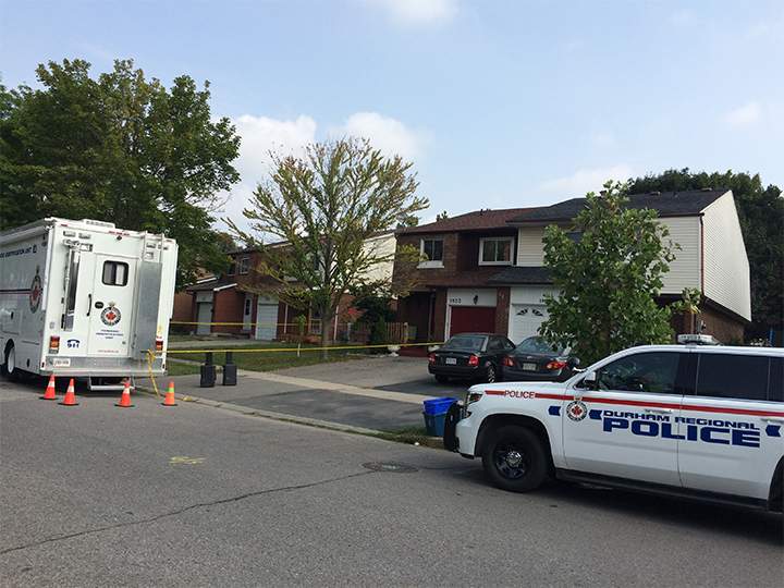 Police and a forensic unit on scene at the home on Memory Lane in Pickering on Thursday Sept. 3.
