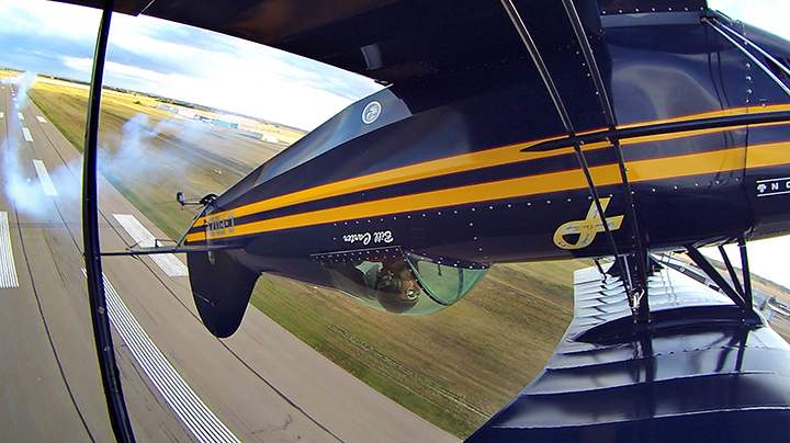 TomTom Bandit captures Bill Carter flying upside down over Villeneuve runway