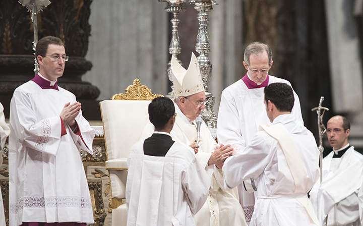 Pope Francis I celebrates a mass during a a priests ordination ceremony
in St Peter's Basilica, The Vatican, Rome, Italy.